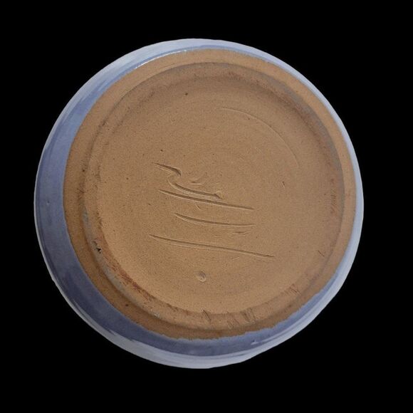 Signed Artisan Crafted Banded Blue Fade Pottery Vase - Picture 8 of 8